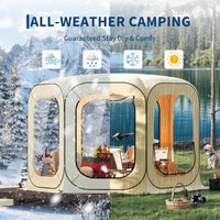Garvee 12x12 FT All-Weather Clear Bubble Tent – Pop Up Transparent Outdoor Camping Shelter, Waterproof, Windproof & UV Protected Screen House for 8-10 People, Patio, Backyard & Events (Beige)