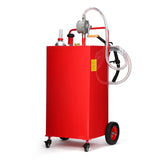 Garvee 30 Gallon Fuel Caddy Gasoline Diesel Tank with Manual Two-Way Pump Durable Stainless Steel 4-Wheel Mobile Design for Cars Trucks Boats - Red