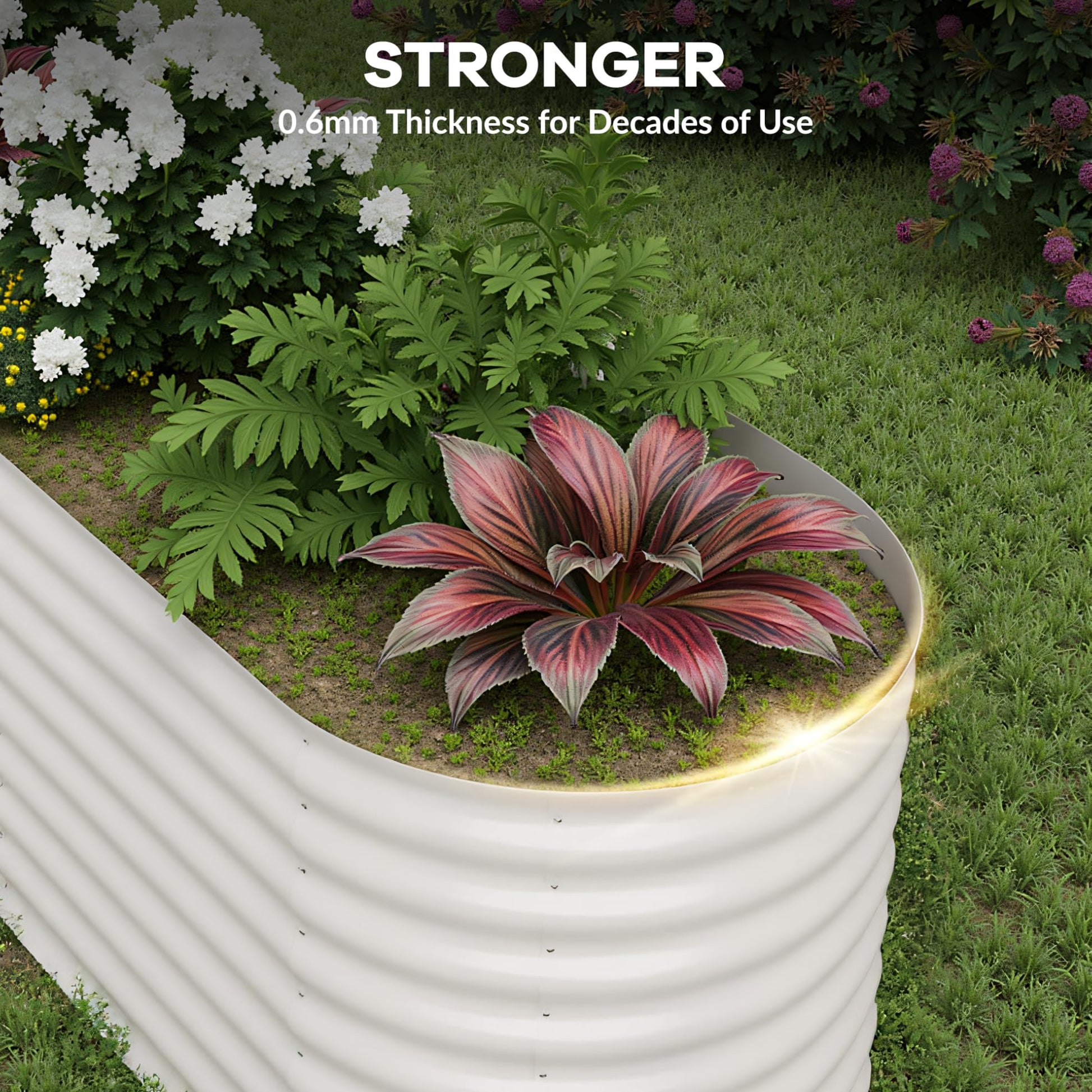 Garvee 8' X 2' X 2' Galvanized Metal Raised Garden Bed Kit Oval Deep Root Planter Rust-Resistant Steel Open-Base Design Tool-Free Assembly Modern Beige Outdoor