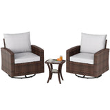 Garvee 3 Piece Patio Furniture Set with Oversized Rattan Chairs, Comfortable Cushions, Durable Aluminum Frame, Side Table, Rocking & Swivel Chairs for Garden & Balcony
