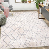 Garvee Washable 5x7 Living Room Rug - Modern Geometric, Non-Slip TPR Backing, Soft Faux Wool, Foldable, Durable Polyester Fiber, Beige, Kitchen & Office - Beige