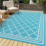 Garvee Outdoor Light Blue 10x14 Waterproof Reversible Plastic Straw Rug, - Durable, UV Resistant - Soft Polypropylene - Easy Clean, Portable - Patio, Camping, RV Deck - Light Blue