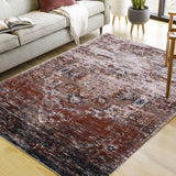 Garvee 5x7 Vintage Distressed Ombre Area Rug, Machine Washable, Low Pile, Non-Slip Backing, Soft Fleece, Bedroom Living Room Kitchen Mat - Brick Red