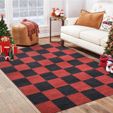 Garvee Washable Christmas Area Rug 4x6 Red Black Checkered Non-Slip Soft Pearl Velvet Low Pile Foldable Indoor Living Room Bedroom - Red & Black