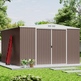 Garvee 10x10 Outdoor Storage Shed Galvanized Steel Lockable Doors Air Vent Durable Weatherproof Patio Garden