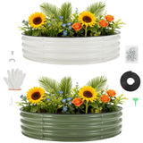 Garvee Durable Galvanized Metal Raised Garden Bed 4x4x1Ft – Oval Planter Box with Open Base – Ideal for Vegetables, Flowers, Herbs & Fruits – Outdoor Planting Pot – White+Green Color