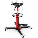 Garvee Hydraulic Transmission Jack 1322 lbs Load Capacity 34"-68" Lifting Range Steel Frame 360° Swivel Wheels with Brakes Heavy Duty Red Workshop Use - Red