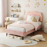 Garvee Kids Upholstered Bed Frame, Twin Velvet Princess Bed Frame with Adjustable Headboard, Smart RGB LED Lights, Wood Slats Support, Easy Assembly, for Girls Kids' Bedroom, Pink - Pink