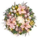 Garvee Christmas Wreath 22 Inch Outdoor Lighted Xmas Decor with 8 LED Modes, Rose Gold Ornaments, Battery Operated, Durable Pine Branch, Front Door Fireplace Window - Rose Gold