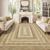 Garvee Braided Printed Area Rug 9x12 Non-Slip Backing Low Pile Pearl Velvet Polyester Machine Washable Indoor Living Room Bedroom - Natural