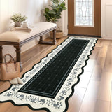Garvee 2x6 Runner Rug Scalloped Kitchen Runner Rug Non Slip Washable Entryway Runners Modern Bordered Foldable Thin Accent Carpet Low Pile Soft Nursery Rugs for Hallway Bathroom Bedside Laundry Black - Black