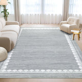 Garvee Area Rug 10x13 Low Pile Non-Slip Washable Polyester Rug with Scalloped Border, Stain-Resistant, Soft, Durable for Living Room Bedroom Dining - Gray