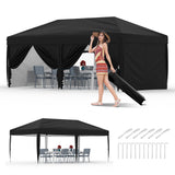 Garvee 10x20 Pop Up Canopy Tent – Waterproof Portable Outdoor Gazebo with 4 Sidewalls, Sandbags, Adjustable Heights for Camping & Parties - Black