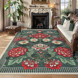 Garvee Indoor Washable Low Pile Area Rug Grey Green Modern Printed Soft Non-Slip Foldable Portable 10x13ft Living Room Bedroom - Gray Green