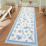 Garvee Hallway Runner Rug Non Slip Floral Bow Design Soft Faux Wool Machine Washable 2x6 Kitchen Bedroom Dorm - Beige|Blue