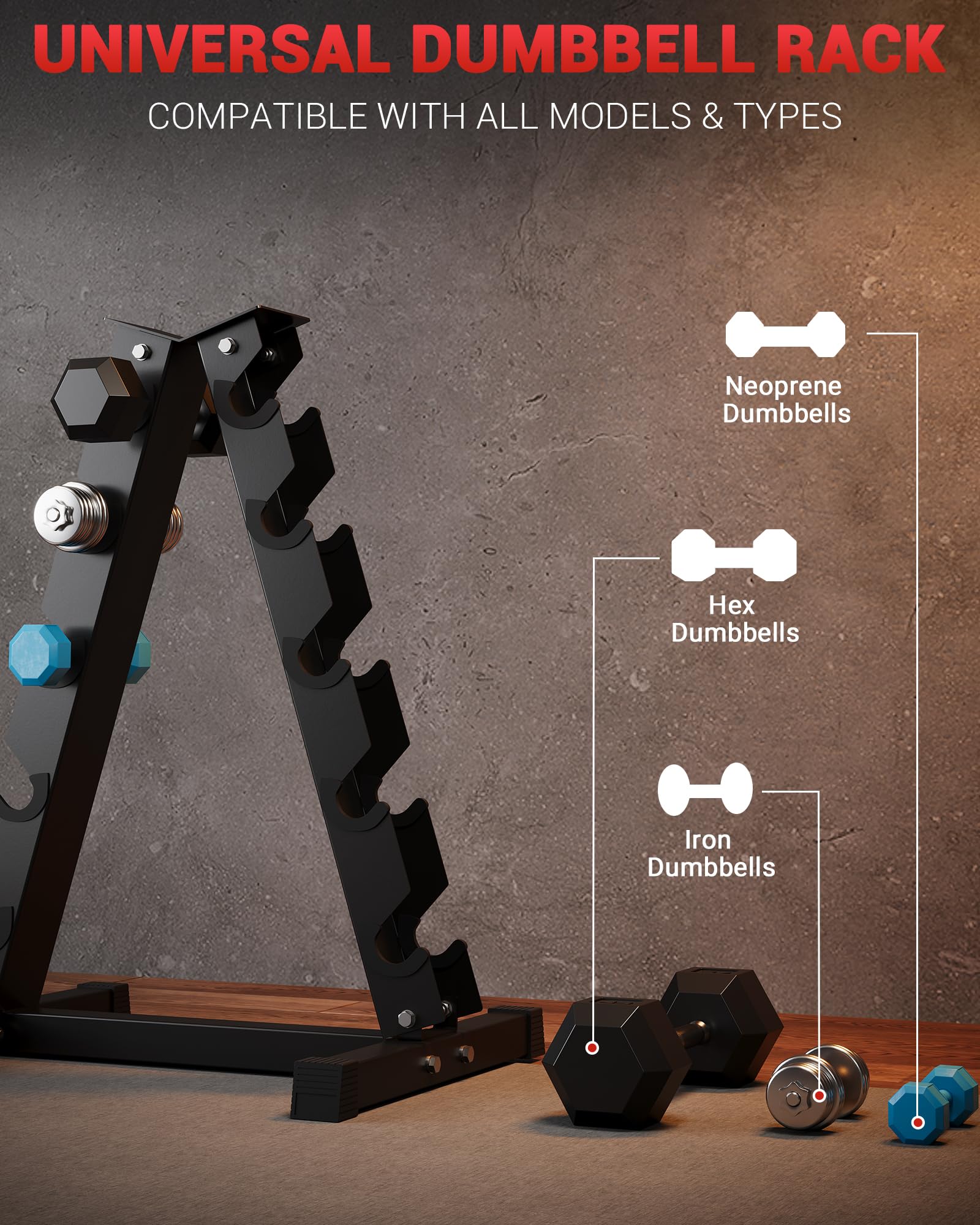 Garvee A-Frame Dumbbell Rack, 5-Tier Vertical Weight Racks for Dumbbells, Heavy Duty Steel Weight Storage Stand, Space Saving Design, Perfect for Home Gym Fitness Storage, Black