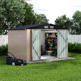 Garvee 6x8 FT Outdoor Storage Sheds, Metal Garden Tool Shed for Backyard, Large Metal Sheds Outdoor Storage with Lockable Doors & Air Vents for Backyard Garden Patio Lawn - Brown