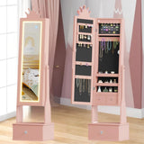 Garvee Freestanding Jewelry Armoire Cabinet with Led Light, Full-Length Mirror and 3 Storage Drawers for Girls, Pink - Pink