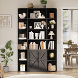 Garvee 75 in Tall Bookshelf with Storage, 6-Tier 47" Wide Modern Farmhouse Standing Bookcase Cabinet Display Shelf Organizer for Home Office Living Room Bedroom, Black - Black