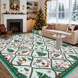 Garvee Christmas Area Rug 5x7 - Festive Design, Non-Slip Backing, 100% Polyester, Washable, Low Pile, Durable, Bedroom & Living Room - Beige & Green