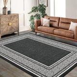 Garvee Modern Neutral Bordered Area Rug Black 8x10 Soft Washable Non-Slip Polyester Geometric Low-Pile Living Room Bedroom - Black