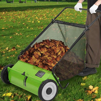 Garvee 21" Push Lawn Sweeper with 4-Brush System, Heavy Duty Steel Yard Leaf Collector, Adjustable Height, 3.5 Cu Ft Bag, Manual Grass & Lawn Cleaner Light Green