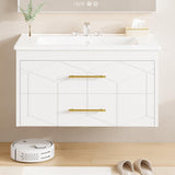 Garvee Modern 30" Floating Bathroom Vanity in Humidity-Resistant Design with Soft-Close Drawers and Gold Handles, White - White