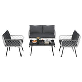 Garvee 4-Piece Wicker Outdoor Furniture Set with Handmade Rattan, Metal Frame, Waterproof Cushions, Rust-Proof, Grey for Patio and Poolside