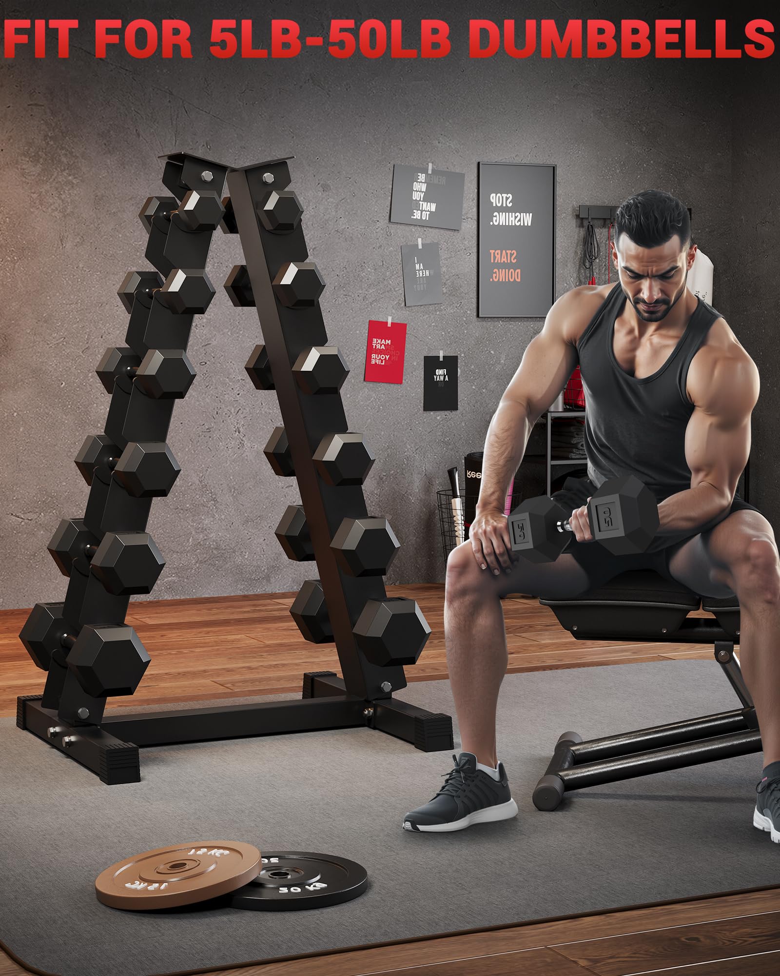 Garvee 6-Tier Dumbbell Rack, Heavy Duty Steel A-Frame Weight Racks for Dumbbells, Vertical Weight Storage Stand, Space Saving Home Gym Storage Organizer, Easy Assembly, Black