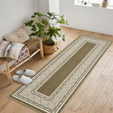 Garvee Modern Neutral Bordered Runner Rugs, Brown 2'X6' Soft Washable Non Slip Solid Geometric Long Throw Carpet for Living Room Bedroom Dining Nursery Apartment Dorm Office Farmhouse Hallway Entrway - Brown