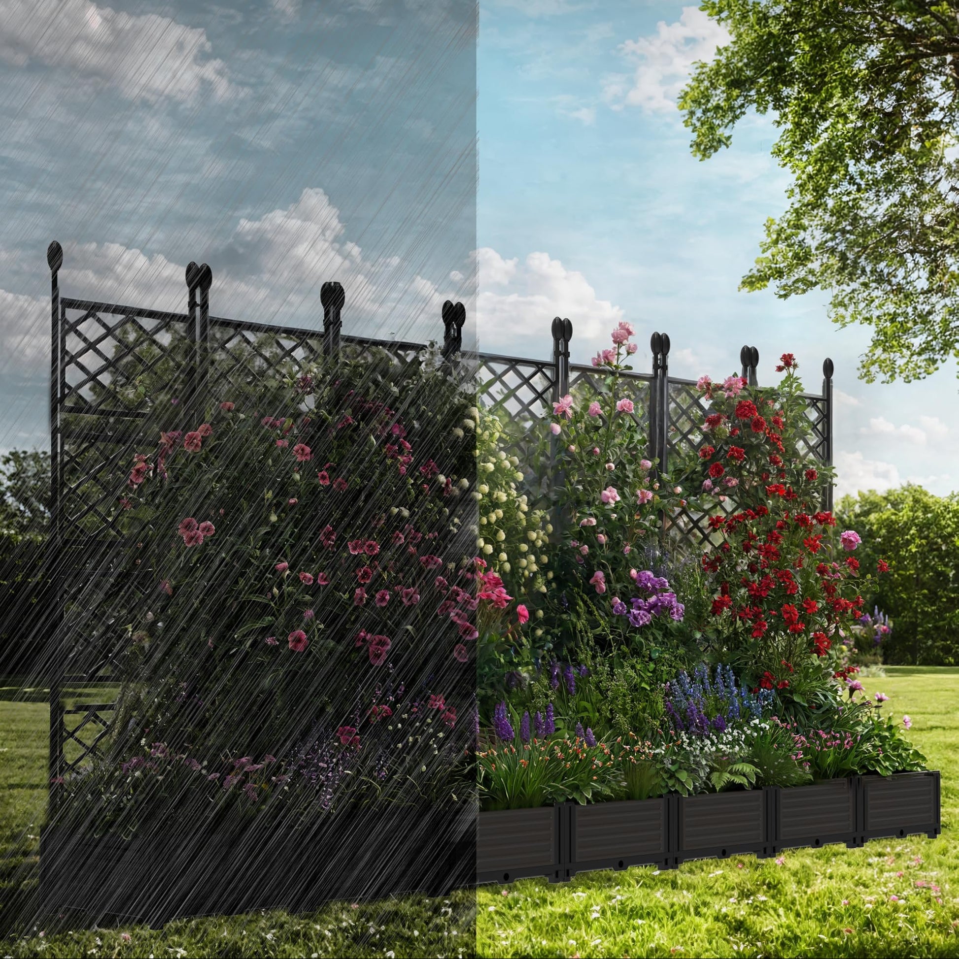 Garvee 7-Piece Raised Garden Bed with Trellis, 114" x 63" Outdoor Planter Box, Vertical Garden with Privacy Screen for Patio, Balcony & Backyard, Lightweight & Weather-Resistant