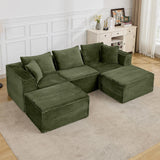 Garvee 107" Modular Sectional Sofa, Modern Cloud Sectional Couch with Deep Seat, U-Shape Boneless Couch with Chaise for Living Room Apartments, No Assembly Required (3 Seater + 2 Ottoman), Green - Corduroy | Green