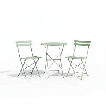 Garvee 3-Piece Folding Patio Bistro Set, Powder-Coated Metal Table and 2 Chairs for Balcony, Porch, Garden, Small Outdoor Spaces,Green