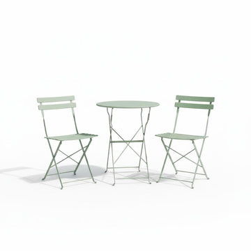 Garvee 3-Piece Folding Patio Bistro Set, Powder-Coated Metal Table and 2 Chairs for Balcony, Porch, Garden, Small Outdoor Spaces,Green