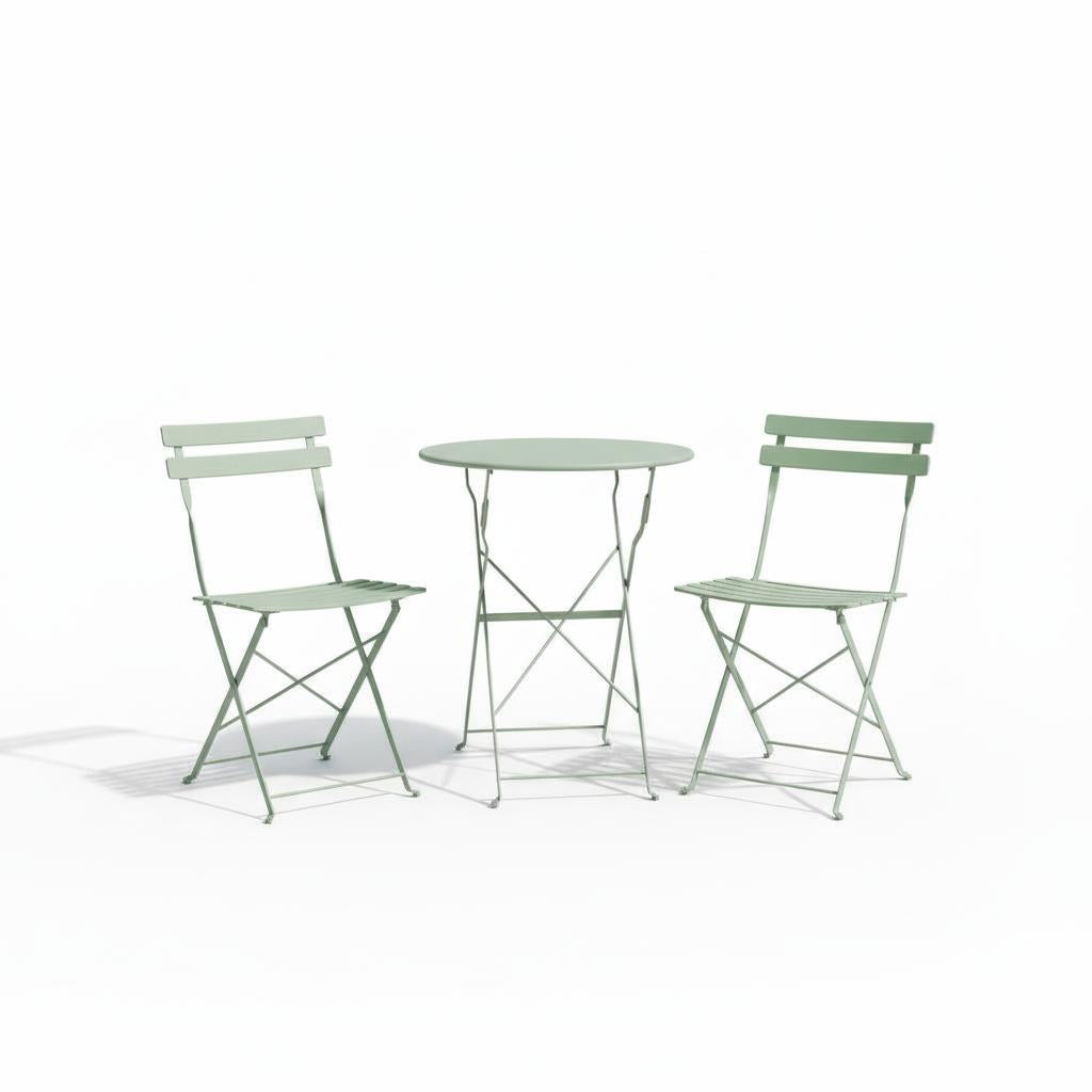 Garvee 3-Piece Folding Patio Bistro Set, Powder-Coated Metal Table and 2 Chairs for Balcony, Porch, Garden, Small Outdoor Spaces,Green
