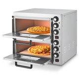 Garvee Electric Pizza Oven 3600W Stainless Steel Double Deck Timer Crumb Tray Countertop Indoor Home Restaurant - Silver