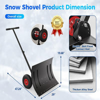 Garvee 29"W X 20"H Snow Shovel with Wheels for Driveway, 20" Wide Adjustable Snow Pusher with 5-Position Angle & Height Handle, Ergonomic Back-Saving Snow Removal Tool for Sidewalks, Yards & Patios - Black