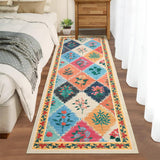 Garvee Hallway Rug 2x6 Colorful Floral Diamond Pattern Non-Slip, Washable Polyester, Stain-Resistant, Low Pile, Bedroom Living Room Kitchen - Colorful