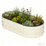 Garvee Galvanized Raised Garden Bed Kit 4x2x1ft Oval Metal Planter with Open Base, Lightweight Steel, Stable Design for Vegetables & Herbs - White