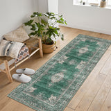 Garvee Floral Vintage Area Rug Non Slip Soft Machine Washable Distressed Vintage Green 2x6ft Living Room Bedroom Dining - Green
