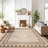 Garvee Area Rug 9x12 Modern Solid Rug with Non Slip TPR Backing, Unique Bordered Neutral Washable Carpet, Soft Stain-Resistant Floor Covering, Non Shedding Low Pile Neutral Mat for Open Spaces Office, Tan - Tan
