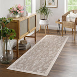 Garvee 2x6 Washable Runner Rug Floral Print Non Slip Backing Low Pile Soft Polyester Stain Resistant Brown Hallway Kitchen - Light Brown
