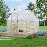Garvee Heavy Duty 6x9 FT Aluminum Polycarbonate Walk-In Greenhouse - Double Swing Doors, Roof Vent, Rain Gutter, High Wind Resistant, Quick Setup, for Outdoor Garden, Silver - Silver