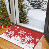 Garvee Christmas Front Door Mat 20x32 Inches Non-Slip Washable Polyester Indoor Outdoor Entry Welcome Mat Red for Porch Living Room Kitchen - Snowflakes|Red
