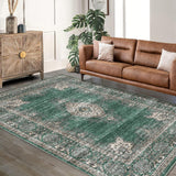 Garvee Floral Vintage Area Rug Soft Non-Slip Machine Washable Distressed Vintage Green 10x13ft Living Bedroom Dining Room - Green