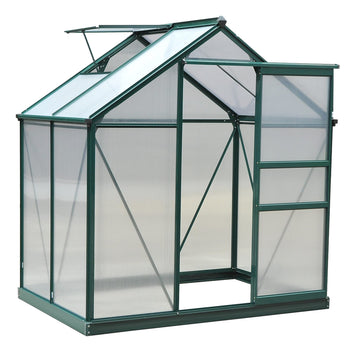 Garvee Polycarbonate Walk-in 6x4FT Outdoor Greenhouse with Aluminum Frame Sliding Door Adjustable Roof Vent for Backyard Garden Patio
