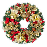 Garvee 18" Pre-Lit Christmas Wreath for Front Door, Artificial Christmas Wreath with Red Bows for Walls, Windows, Doors, Indoor Christmas Decoration