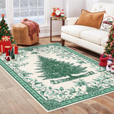 Garvee Christmas Area Rug 3x5 with Tree Print, Washable, Non-Slip TPR Backing, Soft Terrycloth Fabric, Stain Resistant, Foldable, Kid & Pet Friendly, Living Room - Green