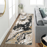 Garvee Abstract Black 2x8 Marble Runner Rug Non Slip Washable Polyester Abstract Pattern for Kitchen Hallway Bedroom Entryway - Black