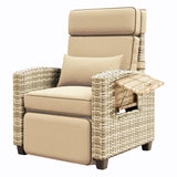 Garvee Outdoor Recliner Chair with Cushion, Adjustable Patio Lounge Chair with Flip-Up Side Table, 145° Reclining Backrest & Footrest, All-Weather PE Wicker, for Deck, Balcony, Poolside, Porch